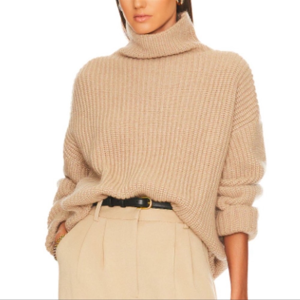 Anine Bing Sydney turtleneck Sweater and caramel tan